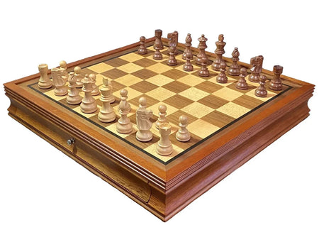 British Acacia Chess Pieces & Mahogany Drawer Chess Board -  CHESSMAZE STORE UK