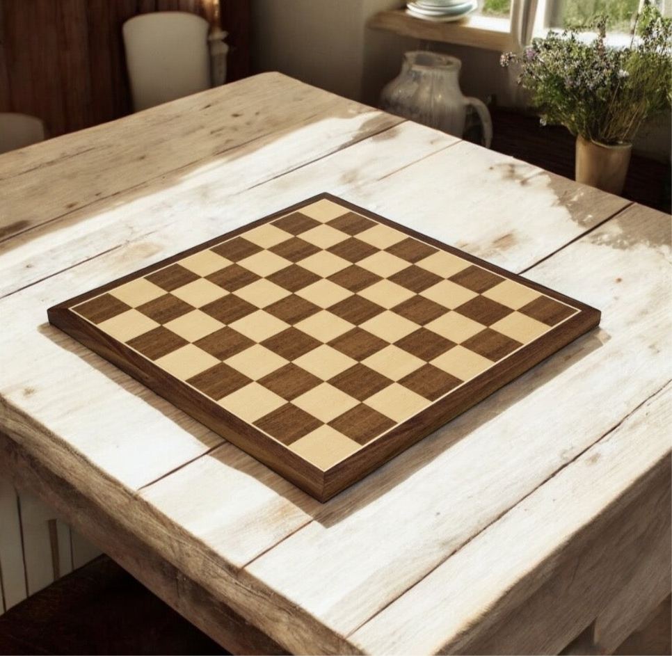 15.75" Inch Spanish Walnut and Maple Chess Board - CHESSMAZE STORE UK