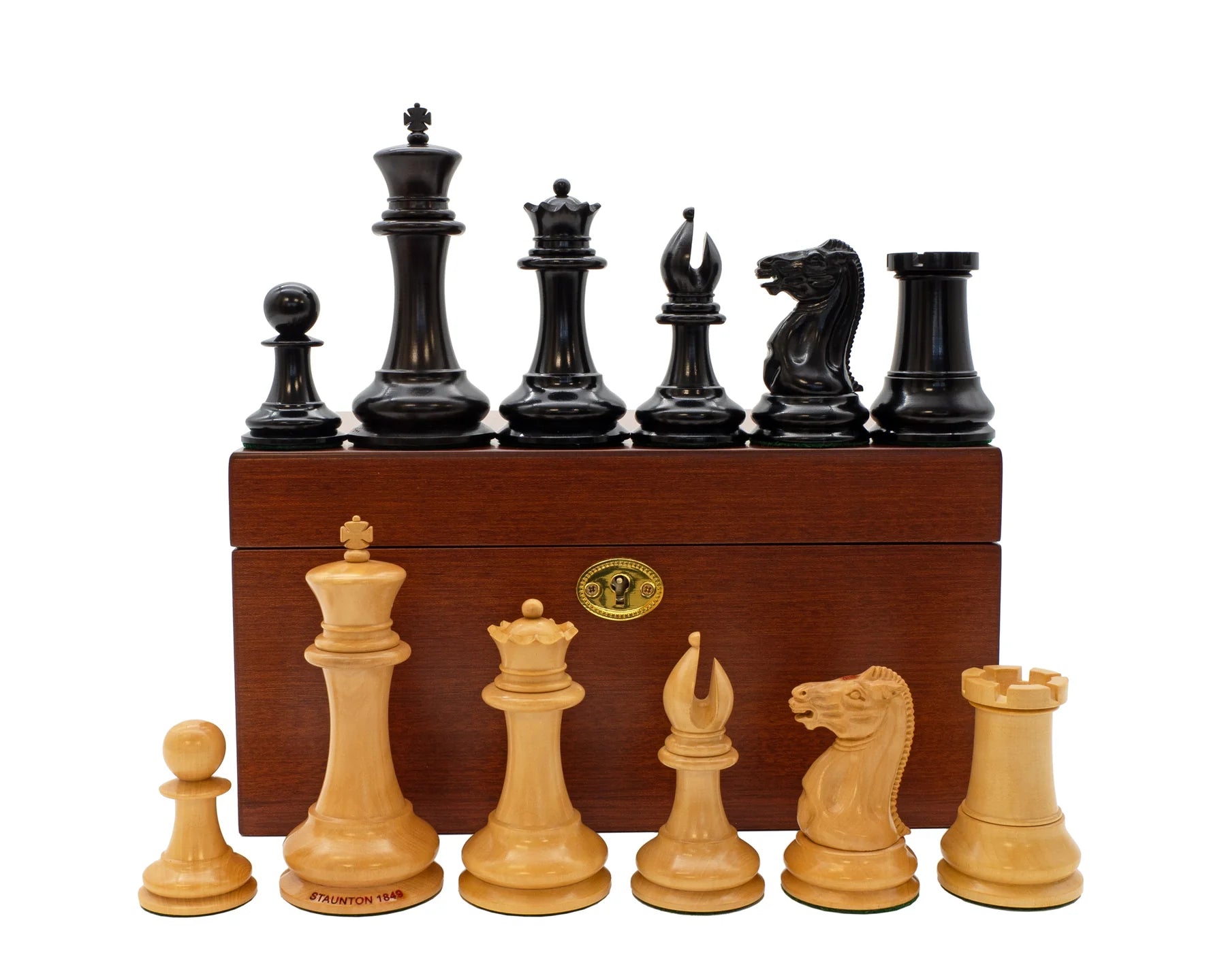 1849 Staunton Design Reproduction Chess Pieces with Mahogany Box
