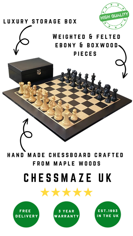 20" Anegre Chess Board, Craftsman Ebony Chess Pieces & Vinyl Box -  CHESSMAZE STORE UK 