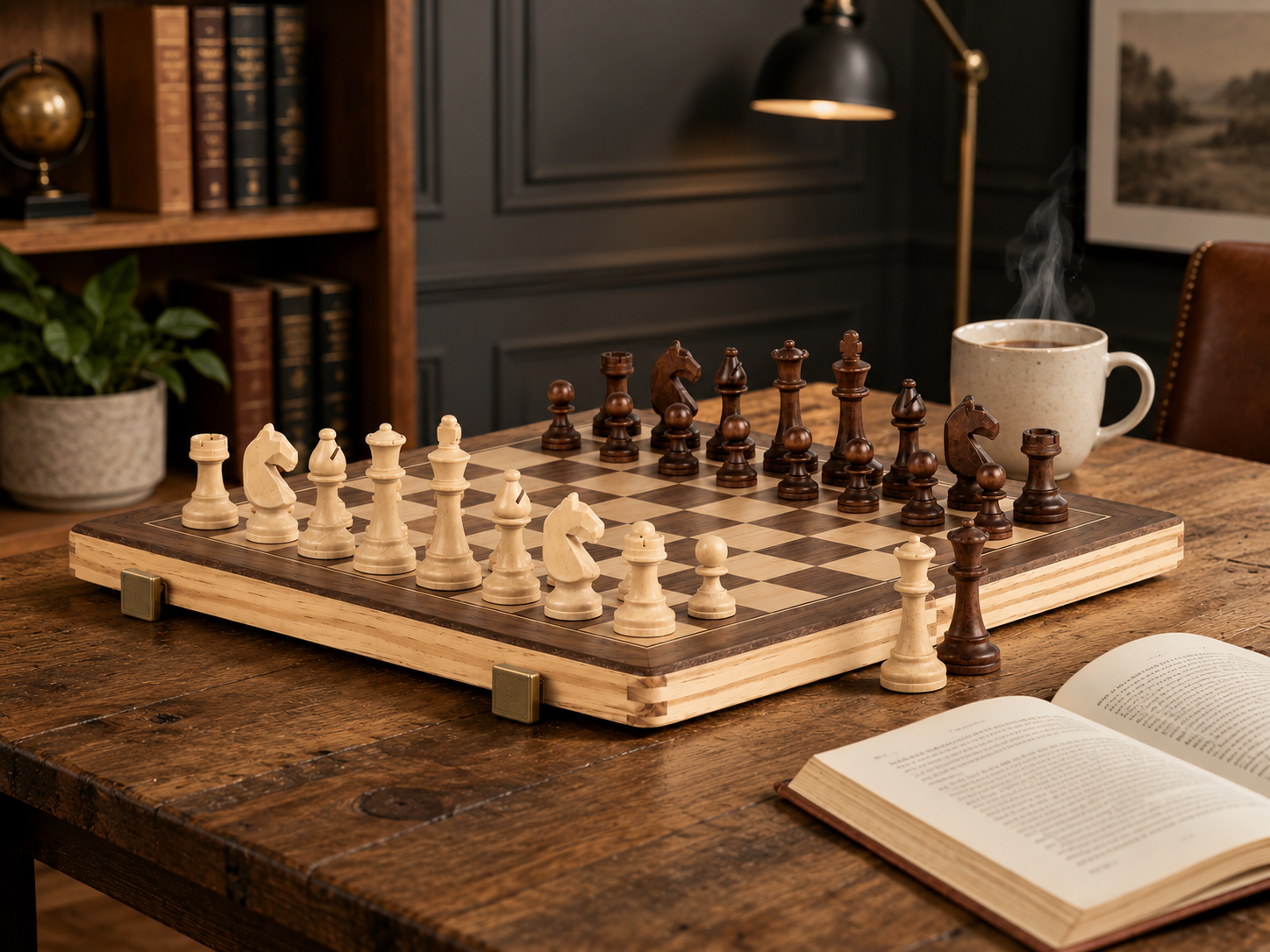 15"  Walnut  2-1 Chess and Draughts Magnetic Chess Set
