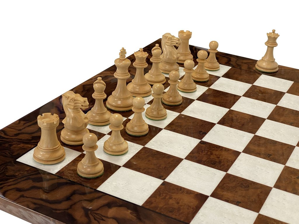 3.5" Black Elite Chess Pieces 19" Walnut Root Burl Chess Board -  CHESSMAZE STORE UK 