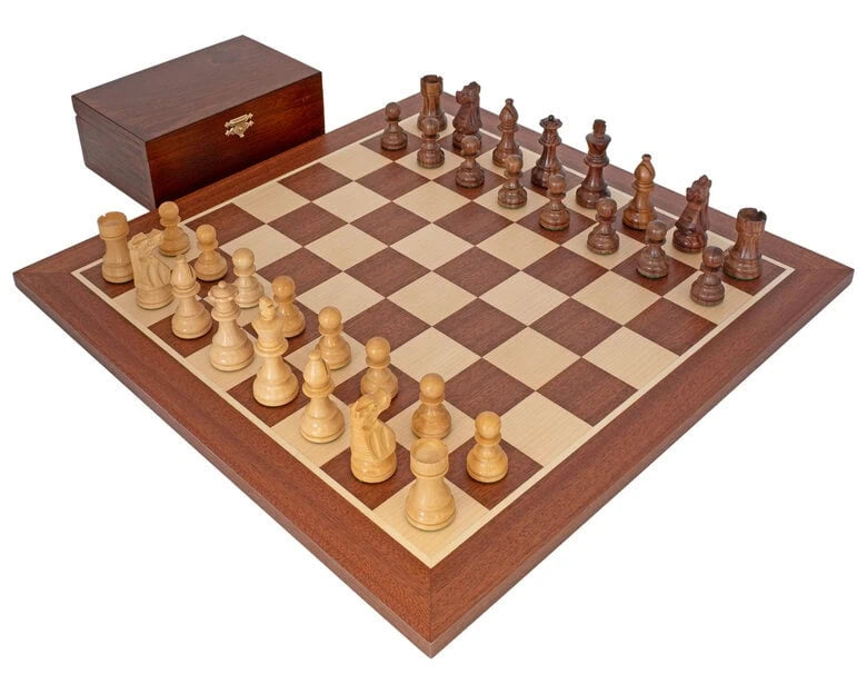 3.75" British Acacia Pieces 19" Mahogany Board & Chess Box