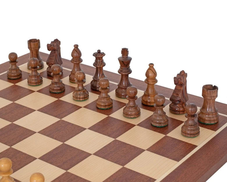 3.75" British Acacia Pieces 19" Mahogany Board & Chess Box