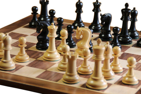 Leningrad Ebonised Chess Pieces & 19" Walnut Chess Board with Vinyl box -  CHESSMAZE STORE UK 