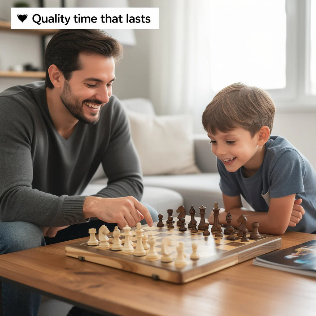 15 Inch Natural and Walnut Magnetic Folding Chess Set
