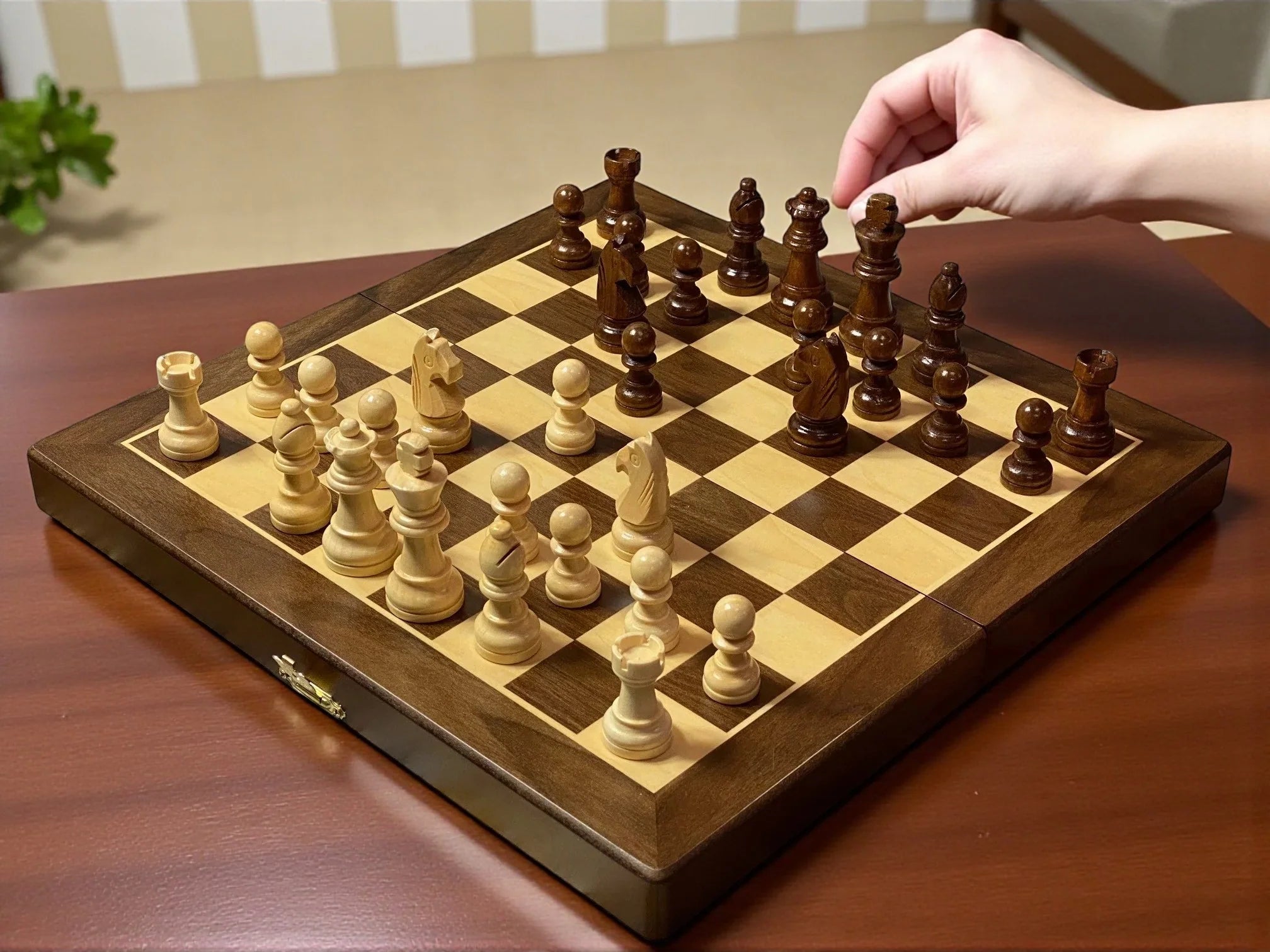 12 Inch Walnut  Style Magnetic Folding Chess Set