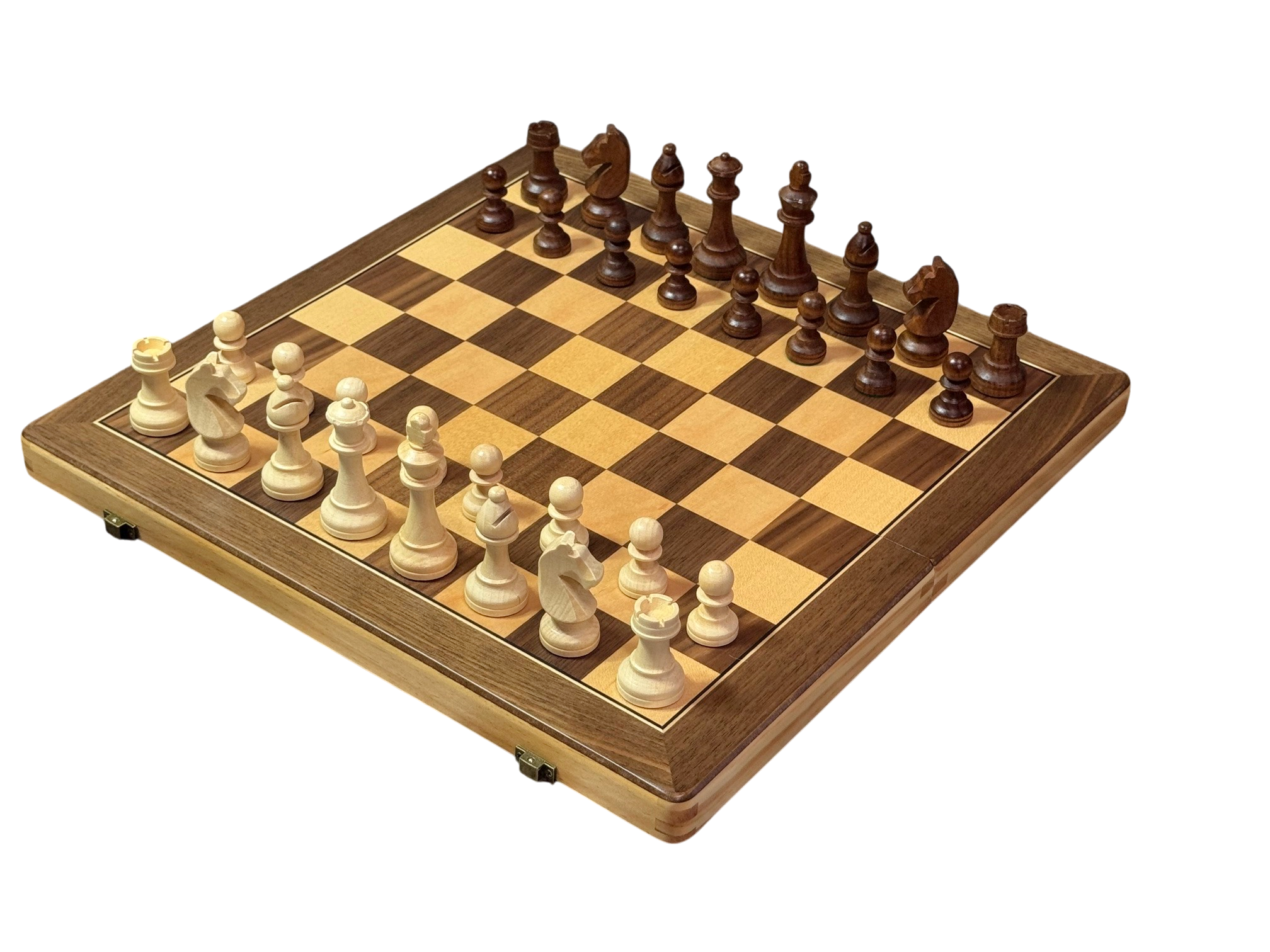 15"  Walnut  2-1 Chess and Draughts Magnetic Chess Set