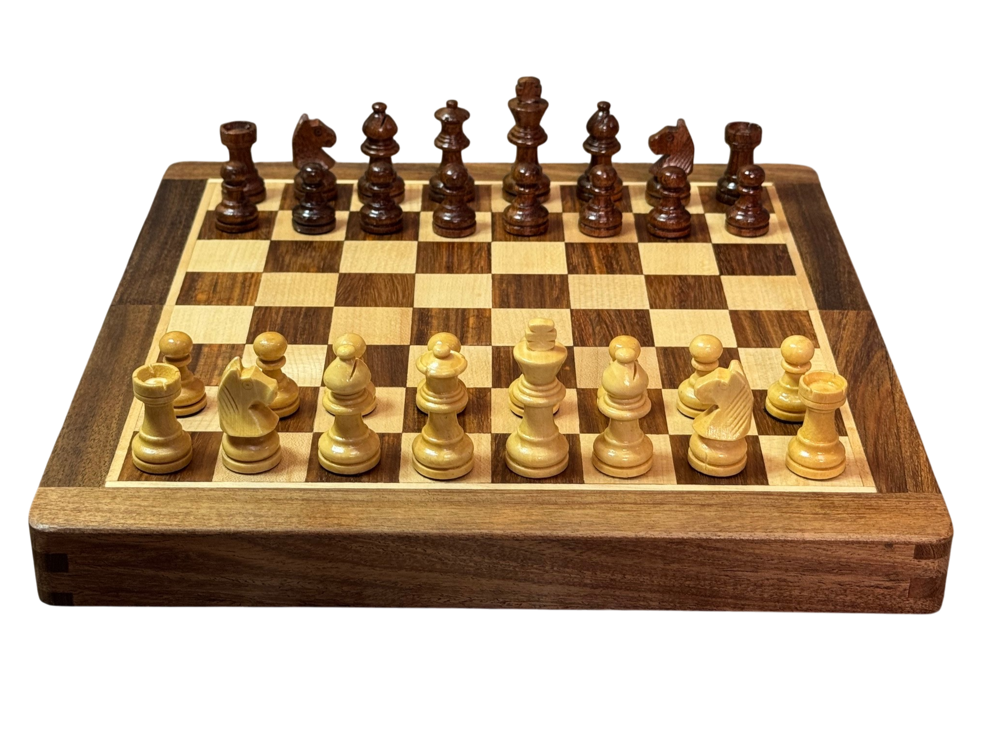 10" Folding Magnetic Handmade Wooden Travel Chess Set