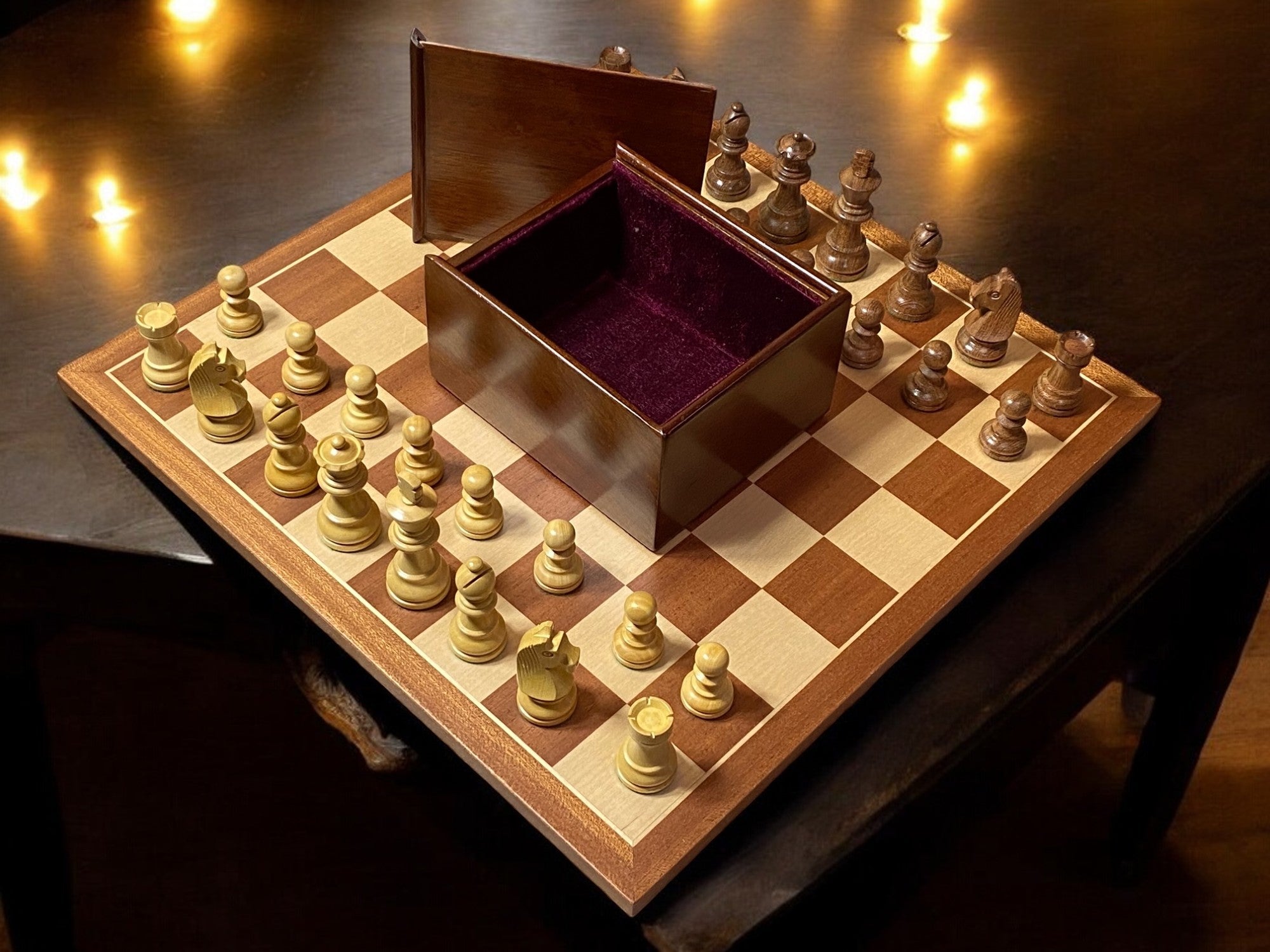 15.75" Mahogany Board  3" Classic Acacia Chess Pieces & Mahogany Box -  CHESSMAZE STORE UK 